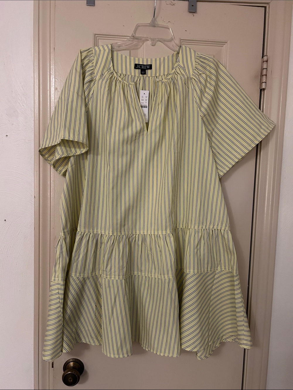 J. Crew Light Yellow and Navy Stripe Tiered  dress.